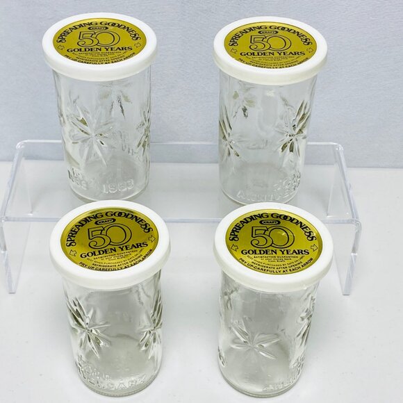 Vintage Kraft 50th Anniversary Glass Cheese Jars Set Of 4 Starburst Pattern - Picture 1 of 12